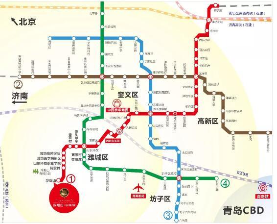 潍坊市地铁1,2号线站点规划示意图