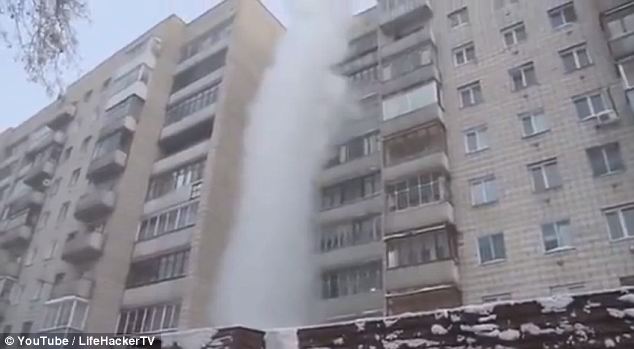 How to make fog, Russian style: The pillar of artificial 'fog' is carried away in the breeze